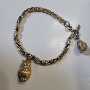 Emmons 3D Charm Bracelet Owl Chain Gold Silver Tone Sz 6-3/4